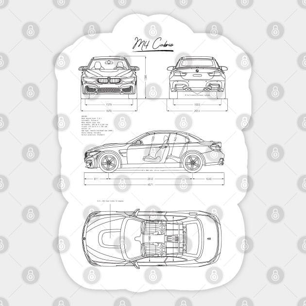 M4 Cabrio 2014 Blueprint Art Sticker by ThreeThroughTee 